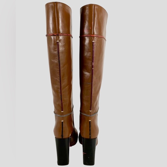 Authenticated Fendi Leather Knee-High Heeled Boots Brown Pink Soles EU 36 - Picture 4 of 16